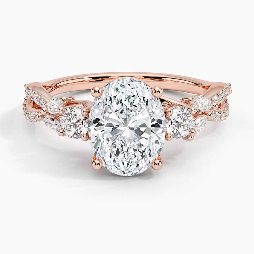Oval Lab grown Diamond Three Stone Cluster Engagement Ring