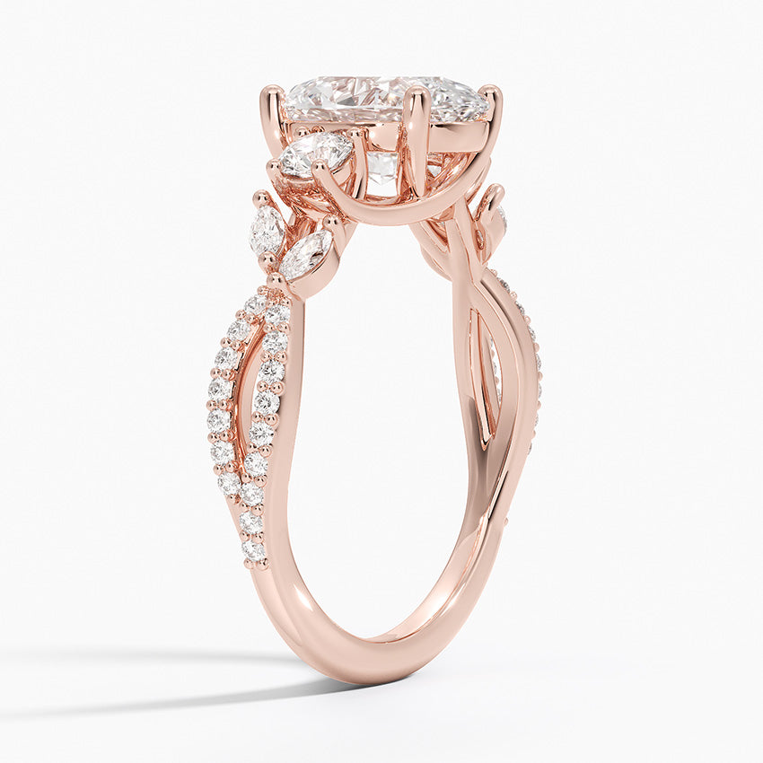 Oval Lab grown Diamond Three Stone Cluster Engagement Ring