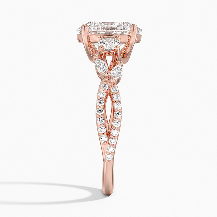 Oval Lab grown Diamond Three Stone Cluster Engagement Ring