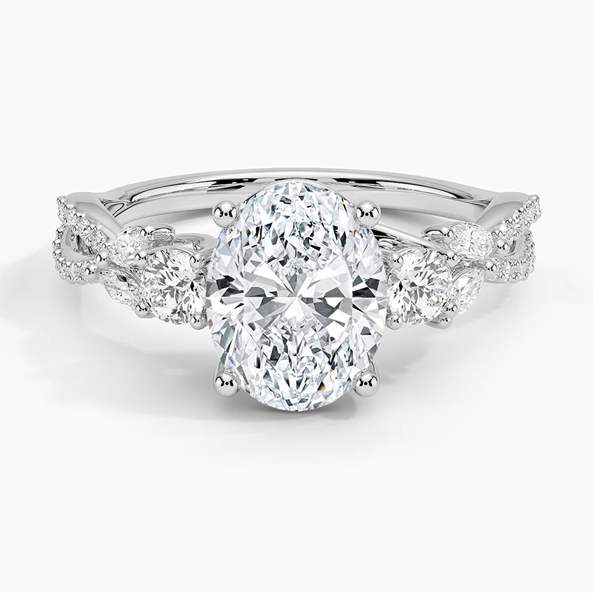 Oval Lab grown Diamond Three Stone Cluster Engagement Ring
