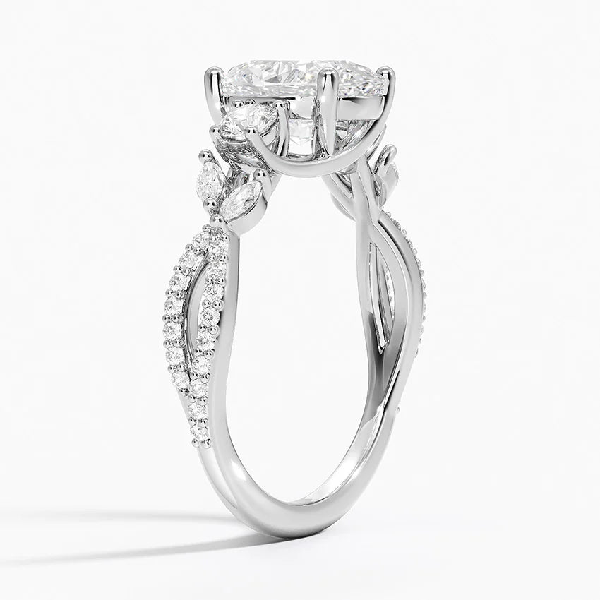 Oval Lab grown Diamond Three Stone Cluster Engagement Ring