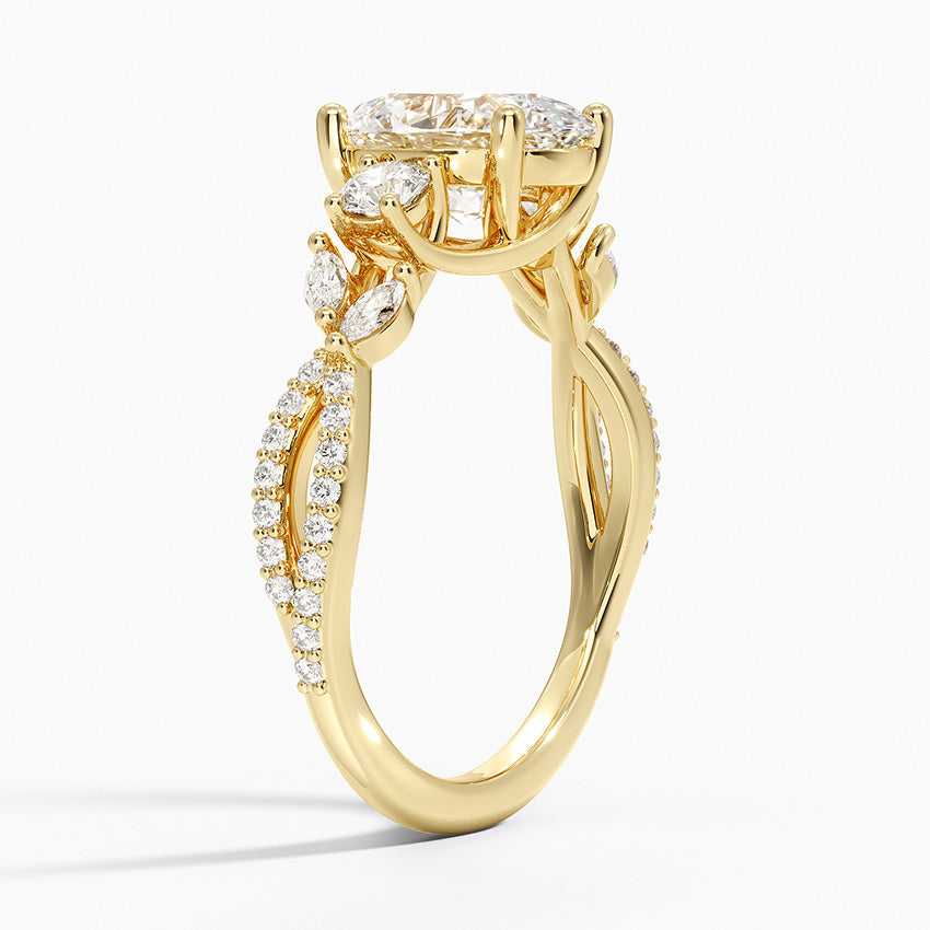 Oval Lab grown Diamond Three Stone Cluster Engagement Ring