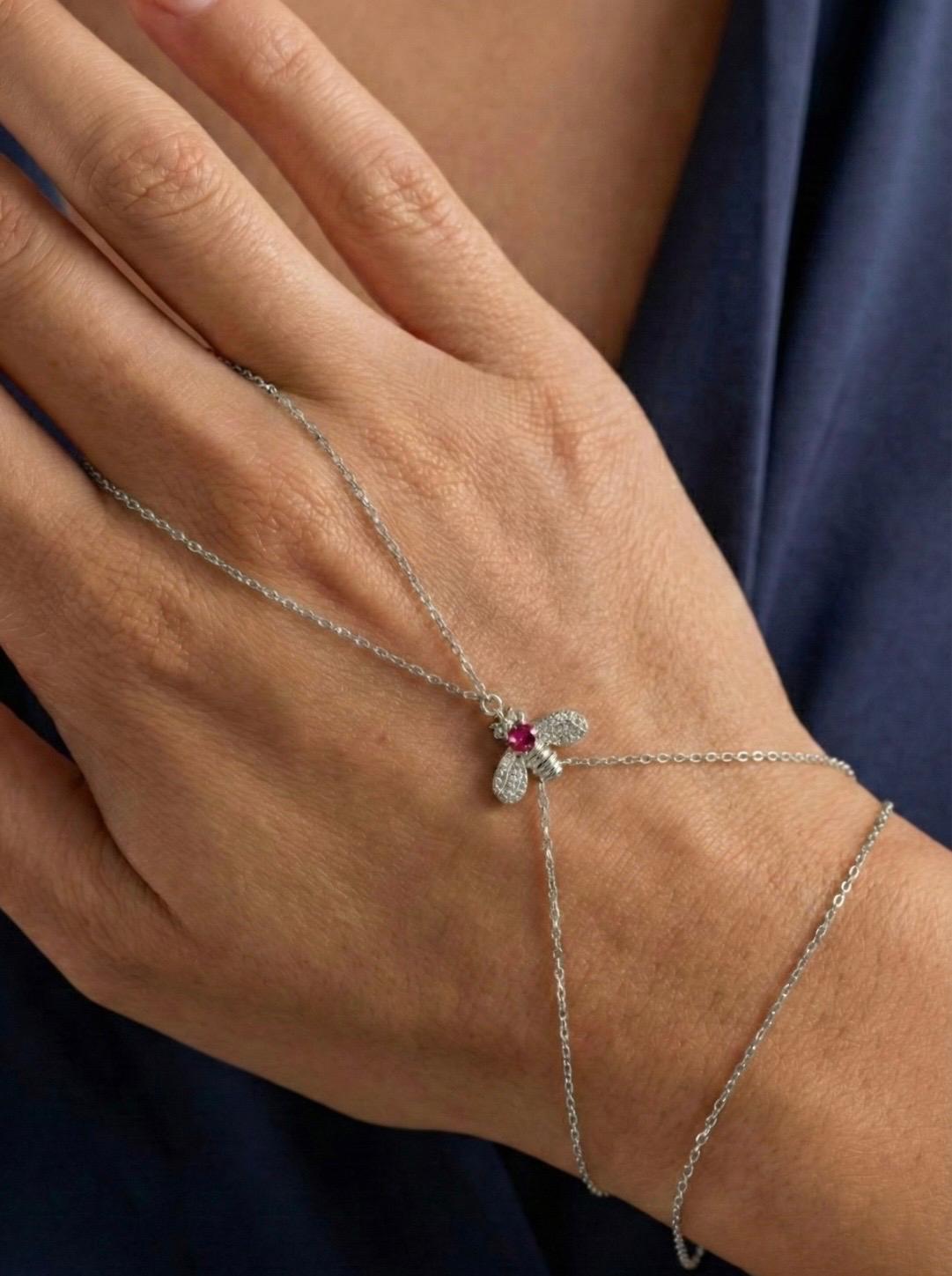 925 Ayar Gümüş Arı Modeli Ruby & Zirkon Taşlı Şahmeran