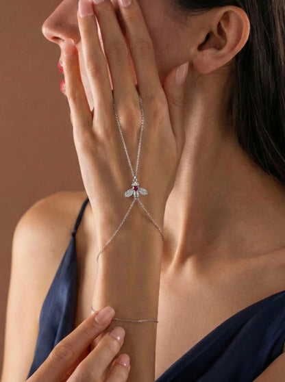 925 Ayar Gümüş Arı Modeli Ruby & Zirkon Taşlı Şahmeran
